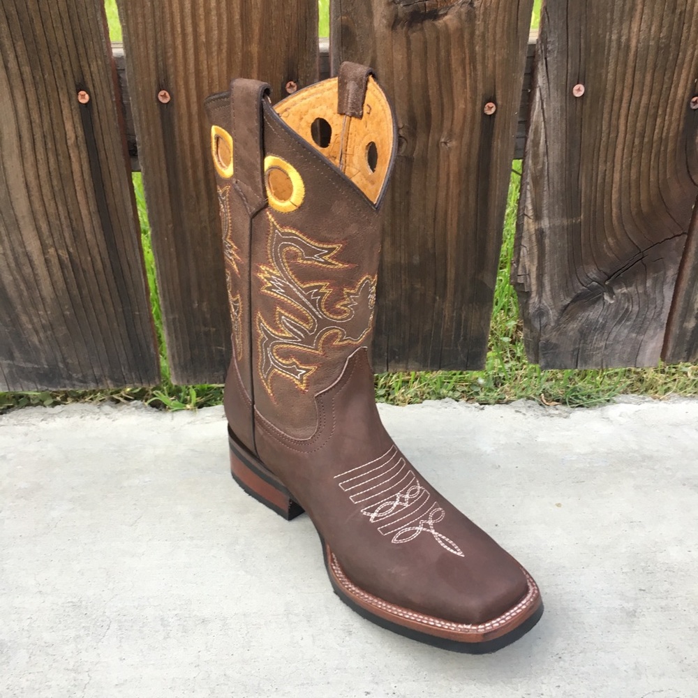 Men’s Western cowboy Rodeo Brown Boots Genuine Leather Bota Vaquera Choco 721